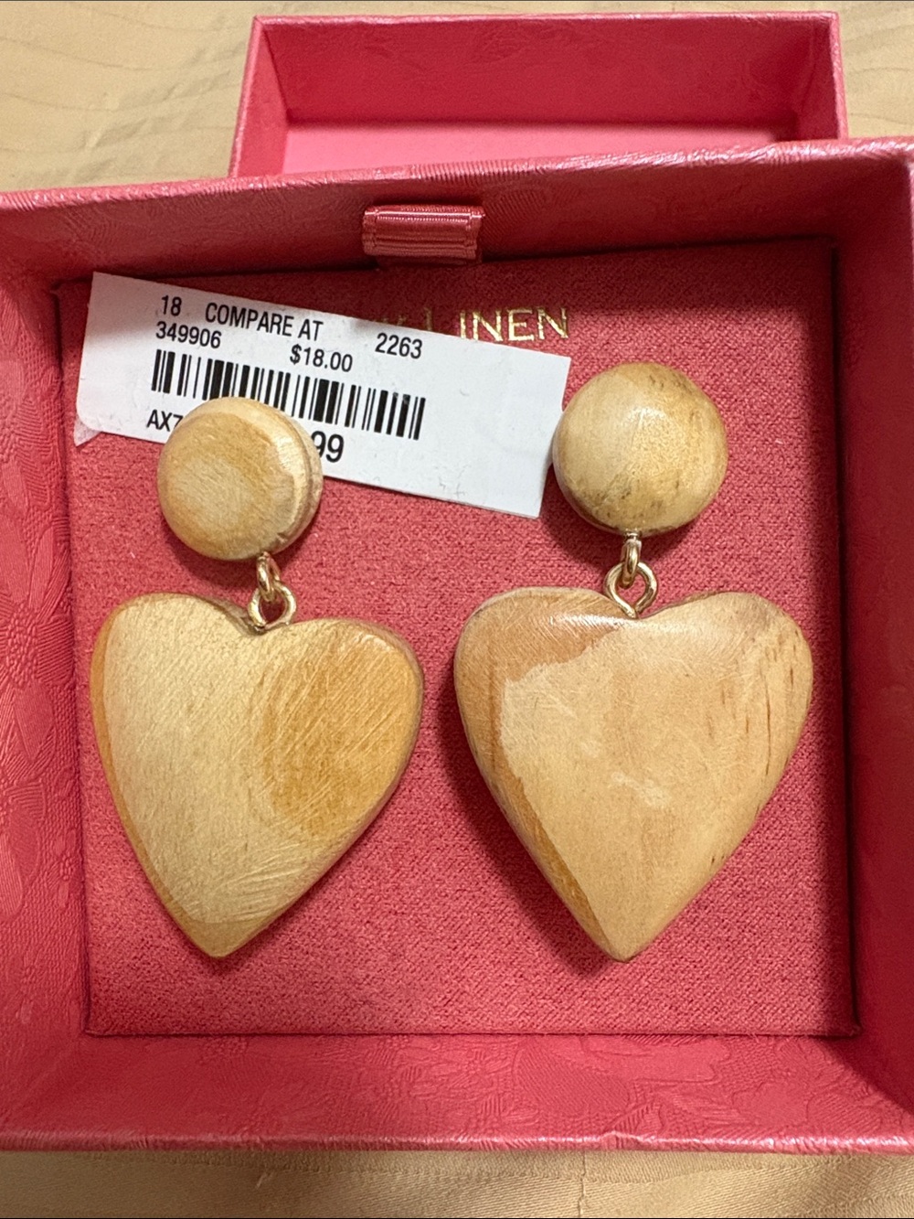 Wooden Heart Drop Earrings in Natural Beige - Unbranded